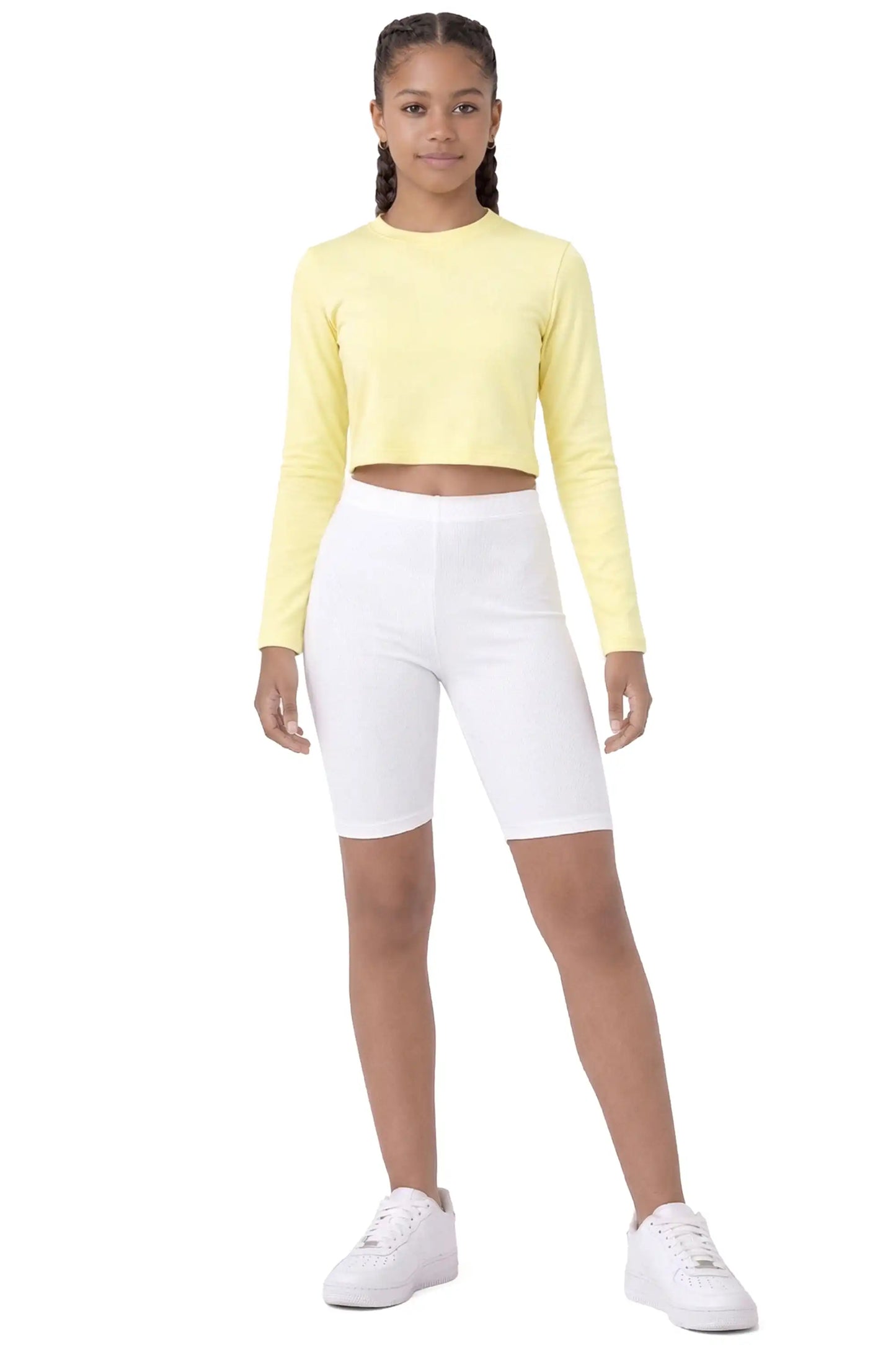 Girls' Long Sleeve Crop Top – Soft Cotton, 4-Way Stretch, Breathable Everyday Tee