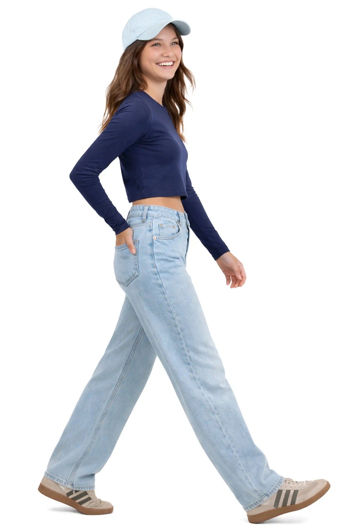 Girls' Long Sleeve Crop Top – Soft Cotton, 4-Way Stretch, Breathable Everyday Tee