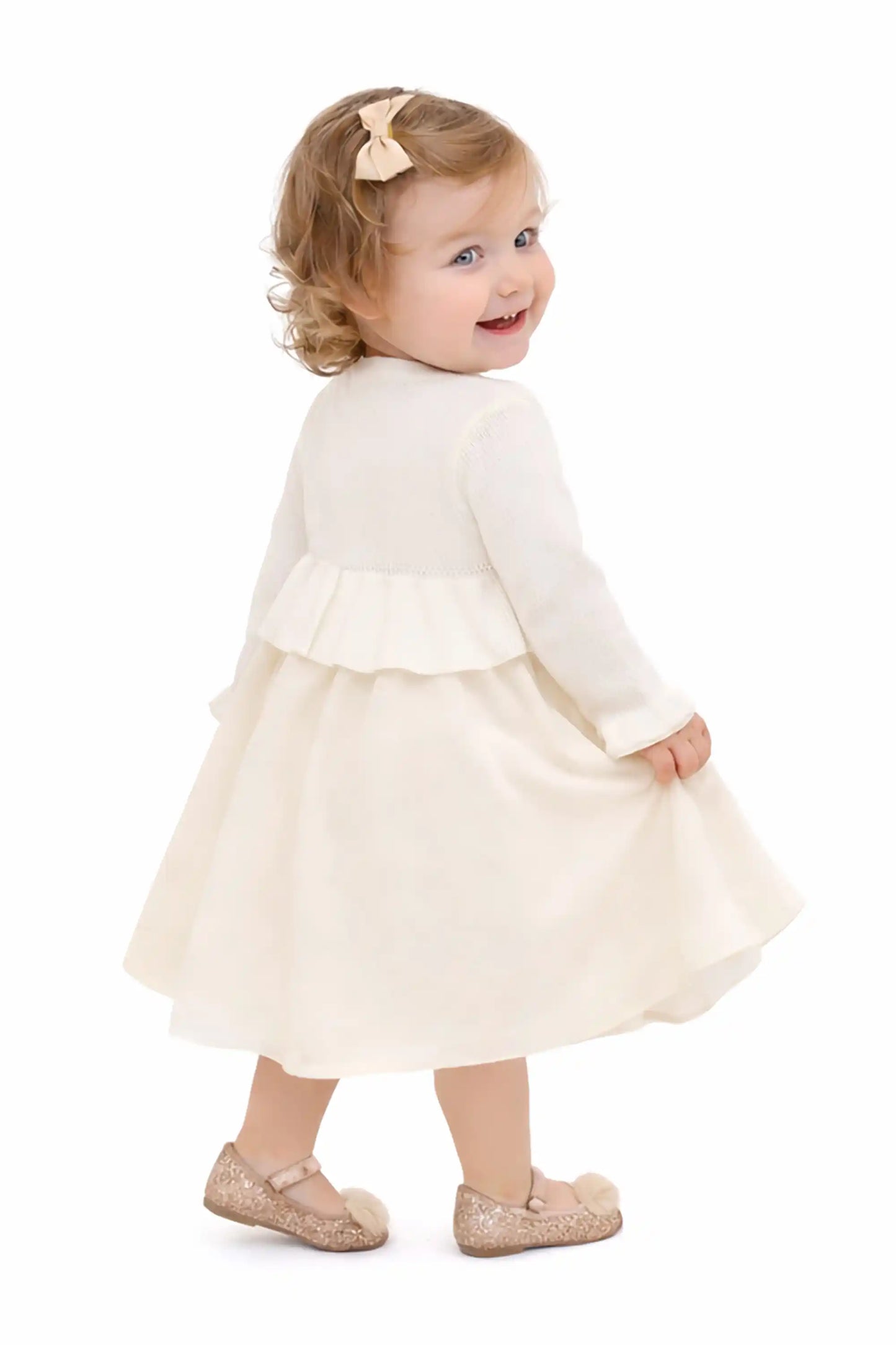 Baby Girls' Long Sleeve Knit One Button Closure Bolero Shrug