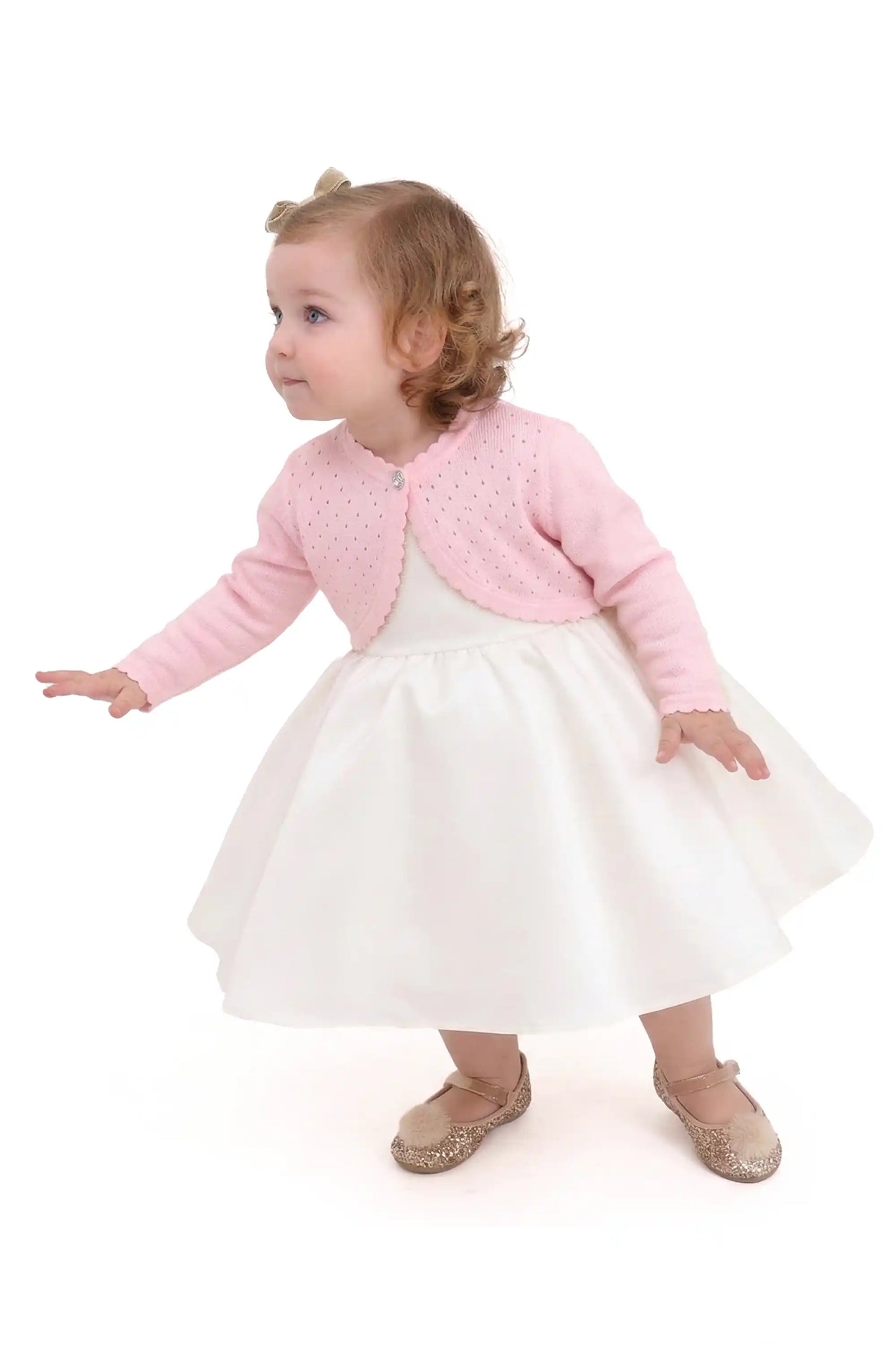 Baby Girls' Long Sleeve Knit One Button Closure Bolero Shrug