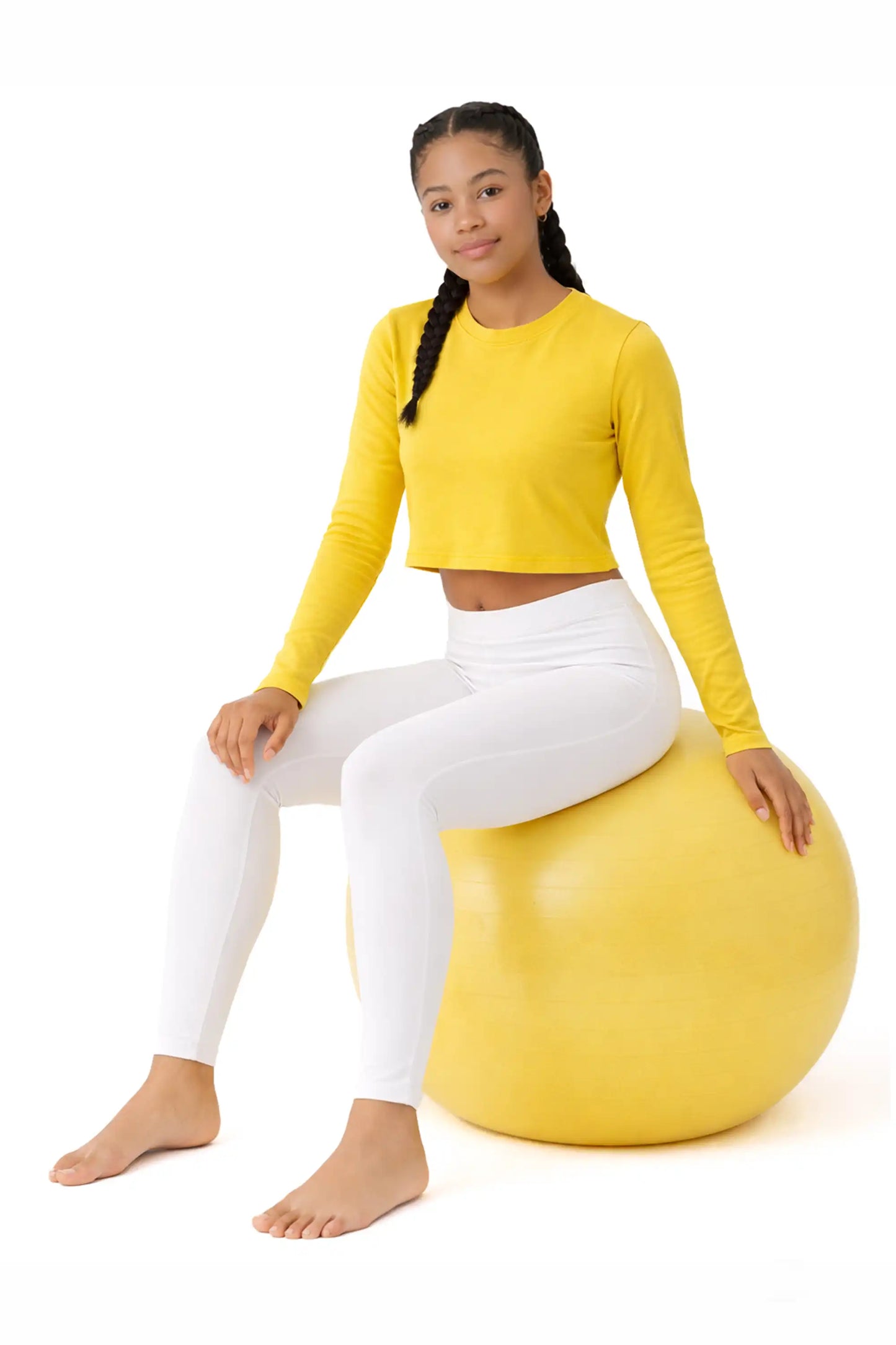 Girls' Long Sleeve Crop Top – Soft Cotton, 4-Way Stretch, Breathable Everyday Tee