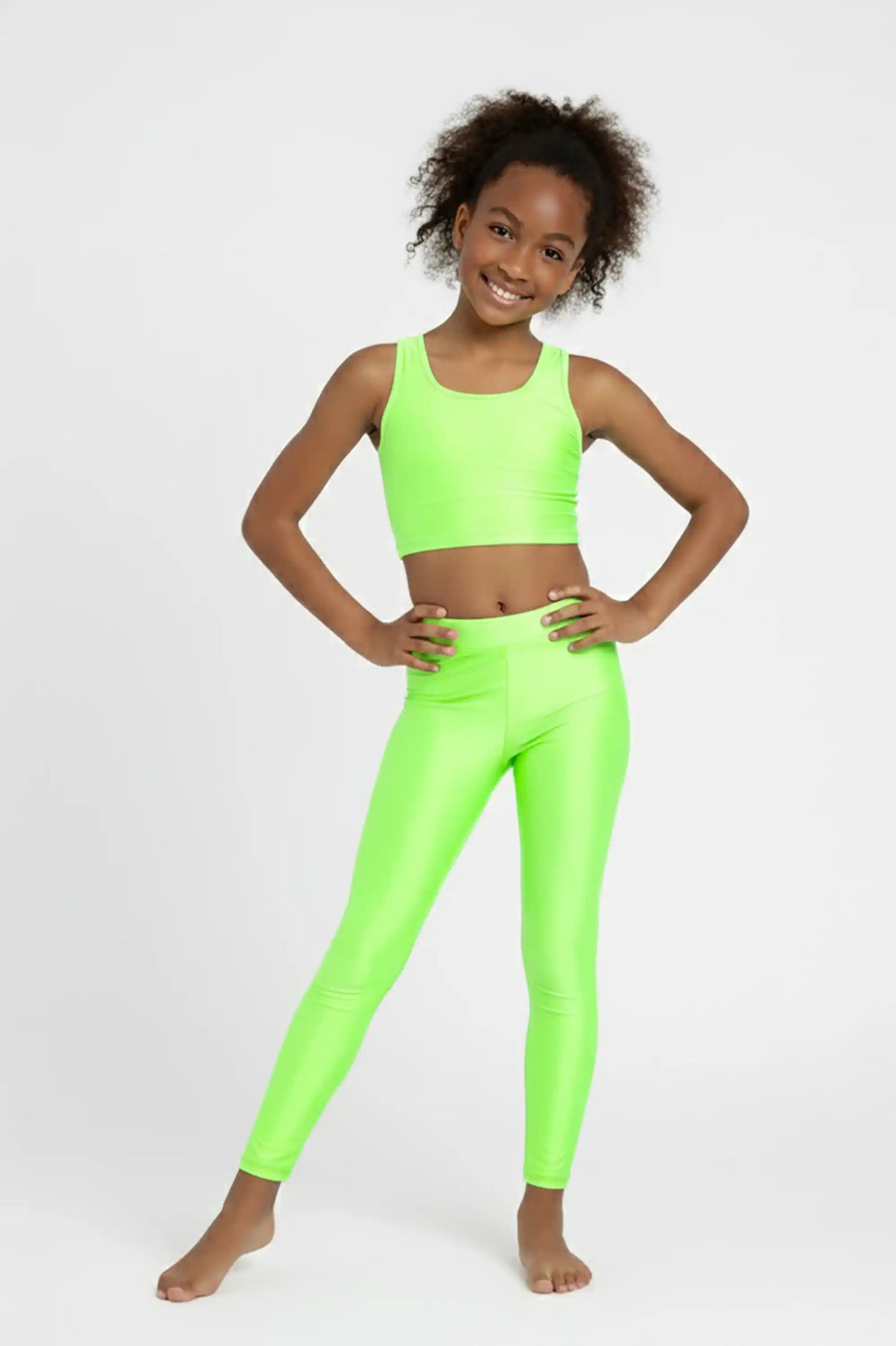 Girls Shiny High Waisted Leggings – Dance & Gymnastics Stretch Tights