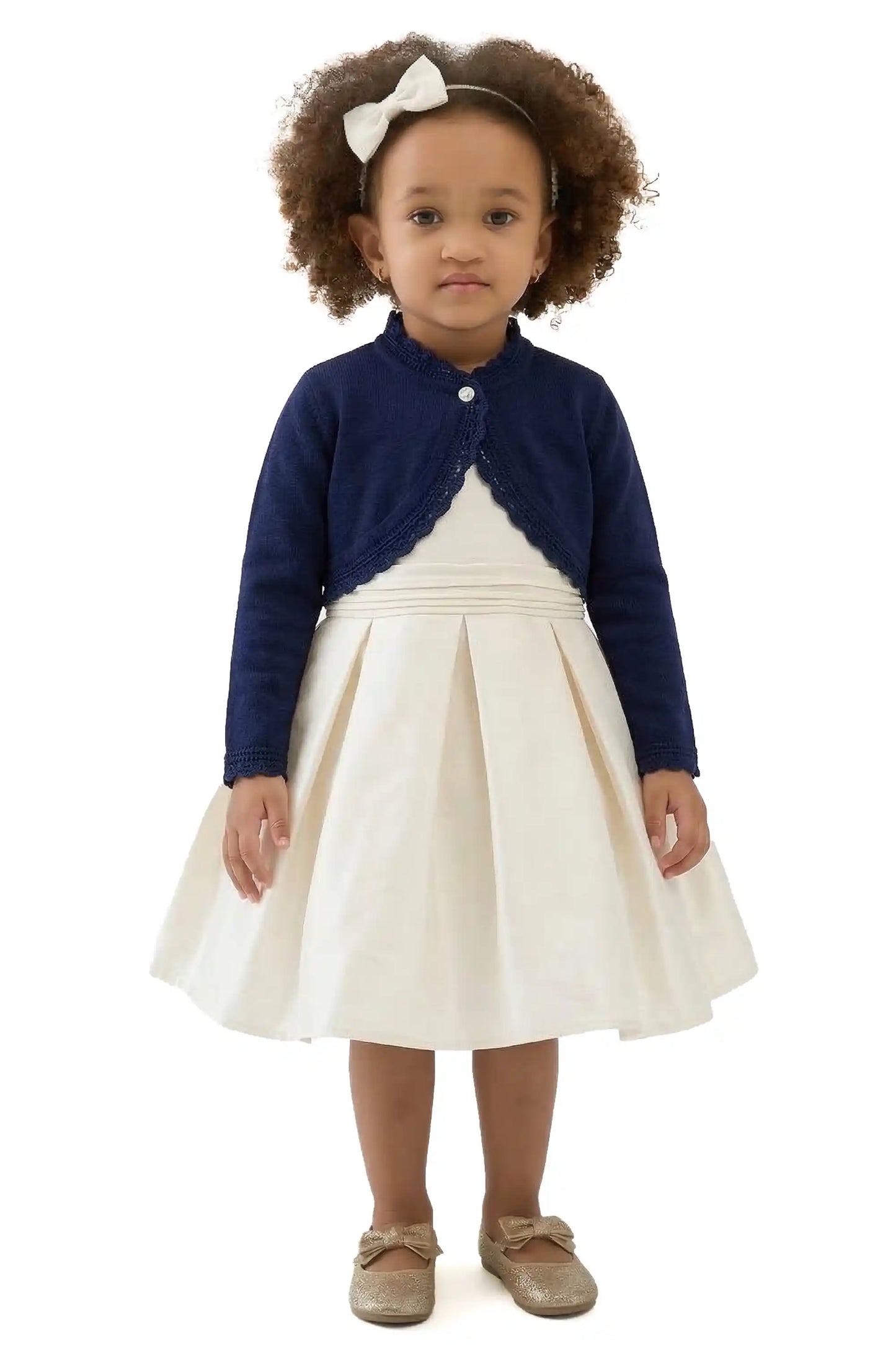 Little Girls' Knit Long Sleeve Button Closure Bolero Cardigan Shrug