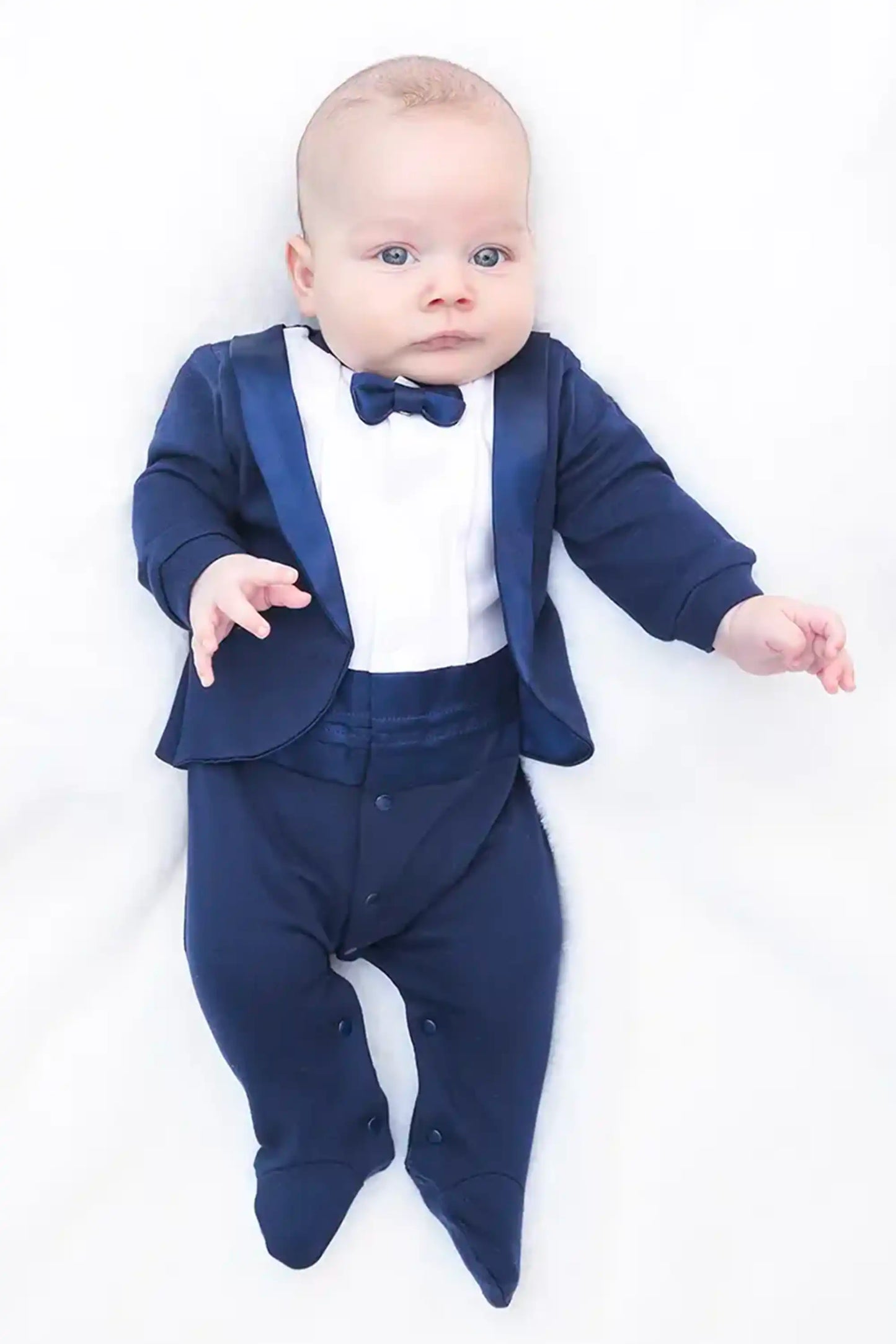 Baby Boy Footie Tuxedo Outfit with Bow Tie for Christmas Holidays - The Perfect Gentleman Look