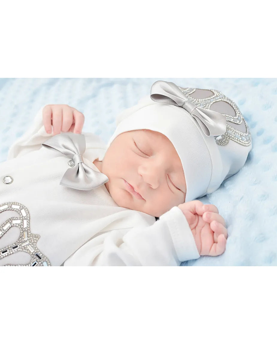 Newborn 3-Piece Cotton Jeweled Crown Layette Set
