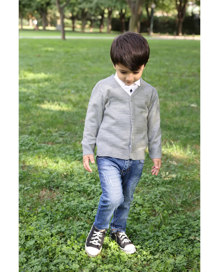 V-Neck Cardigan Sweater for Boys - Featuring Button Closure, Toddler to Youth