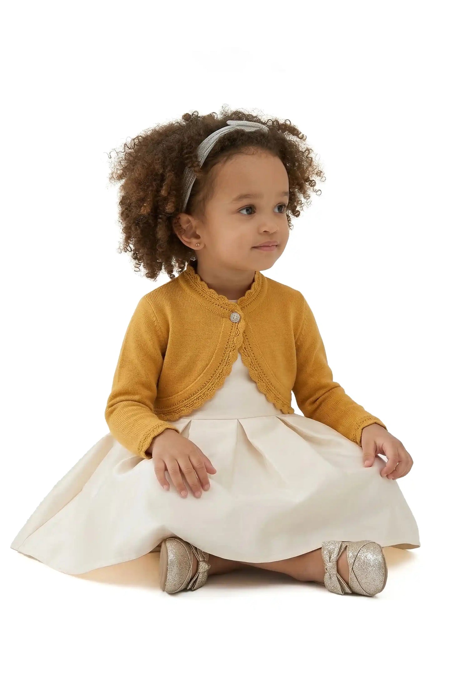 Little Girls' Knit Long Sleeve Button Closure Bolero Cardigan Shrug