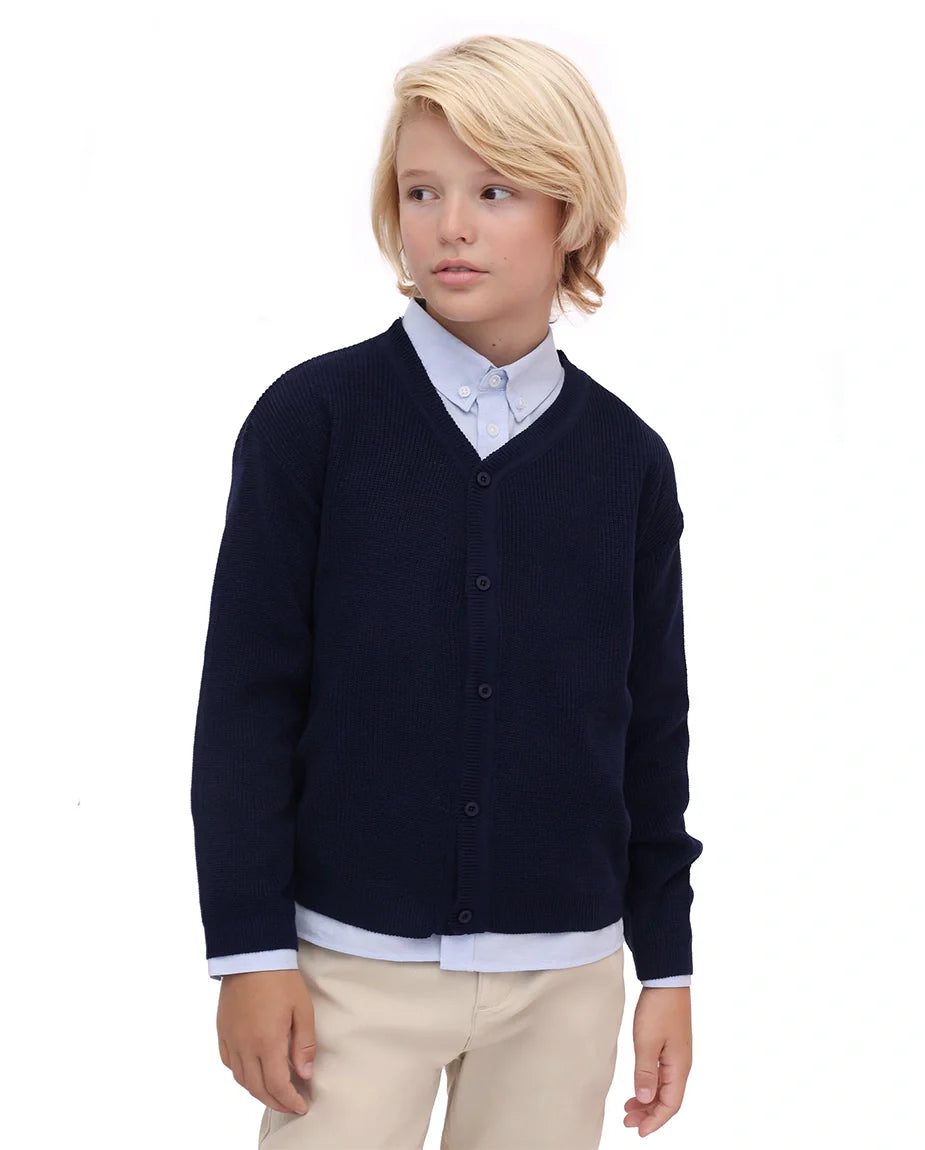 Little Boys Basic Long Sleeve V-Neck Classic Knit Cardigan Sweater